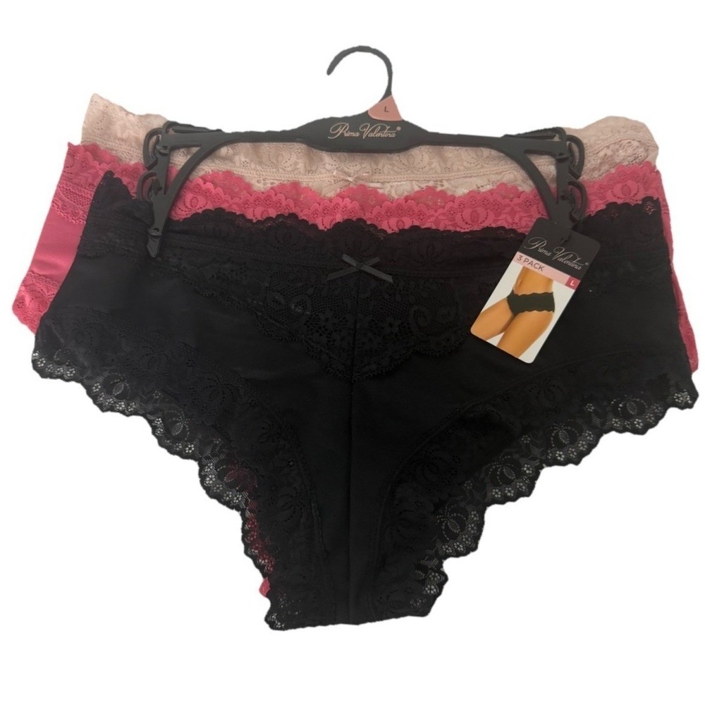 Prima Valentina Women's Hipster 3-Pair Underwear Panties Lace Nylon Blend Size L